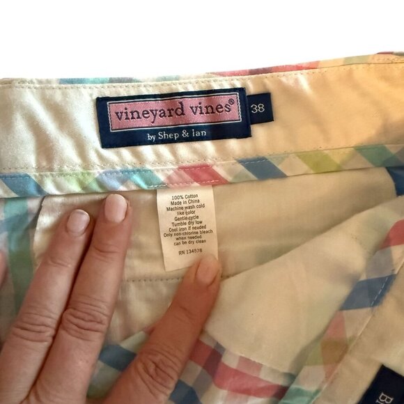 Colorful Plaid Vineyard Vines Mens Flat-Front Shorts W32 Cotton Blend - Picture 5 of 6